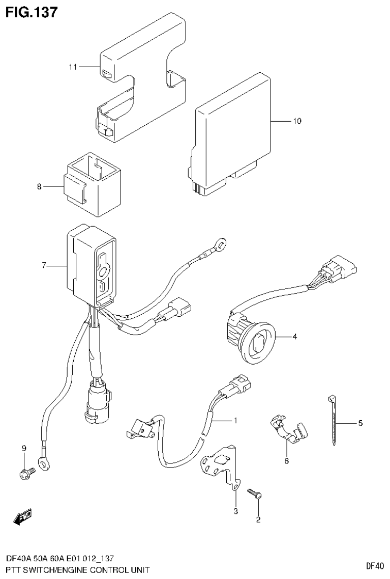 Suzuki DF40AST, DF50A, DF50ATH PTT SWITCH / ENGINE CONTROL UNIT (DF50A E1) parts diagram